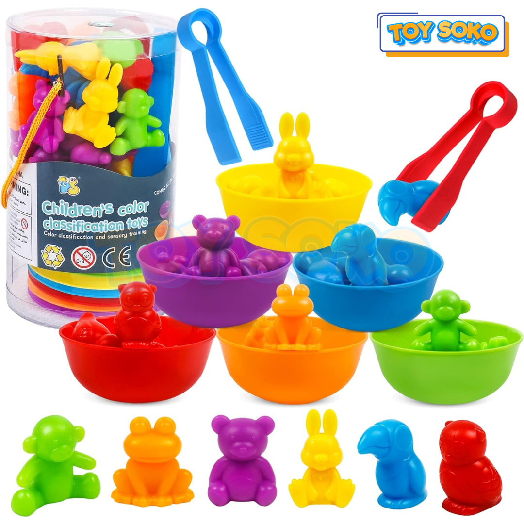 Fidtoy Jeu d'association d'animaux pour le tri des couleurs pour les tout-petits Apprentissage des couleurs, du comptage et de la motricité fine
