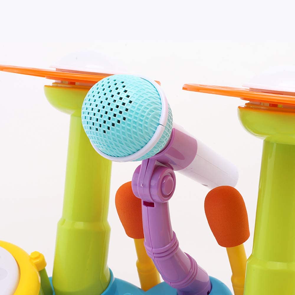 Beginners Musical Table Top Drum Kit Play Set with Drum Sticks, Microphone Light Features Interactive Music and Sounds for Kids