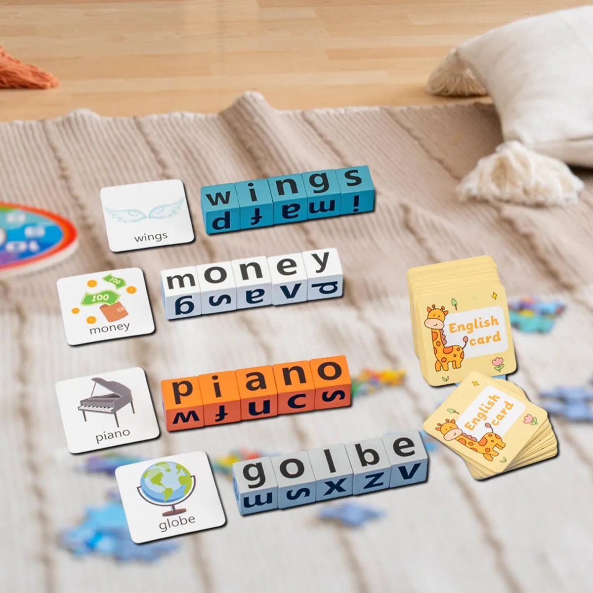 Fidtoy Wooden Spelling Blocks Game with Buzzer Letter Matching Word Building Toy for 2 to 4 Players Ages 3 to 8
