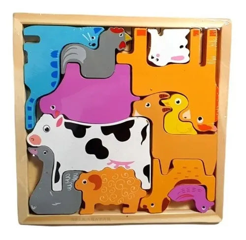 Planche de puzzle 3D Fidtoy à assembler, motif aléatoire, planche de puzzle en bois d'animaux de la ferme, jouet d'apprentissage de la motricité fine et de l'association des chiffres pour enfants