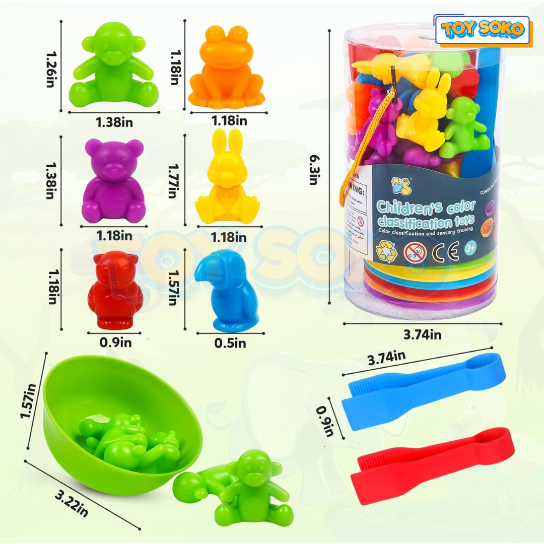 Fidtoy Jeu d'association d'animaux pour le tri des couleurs pour les tout-petits Apprentissage des couleurs, du comptage et de la motricité fine