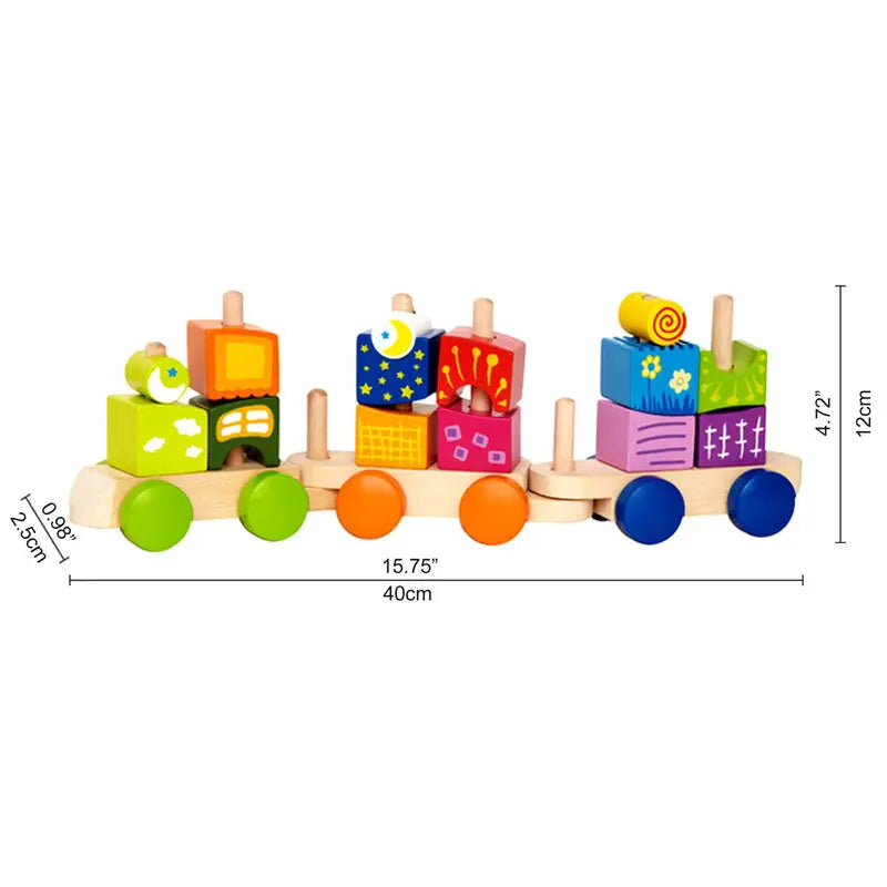 Fidtoy Wooden Block Train Toy 17PCS Toddler Stacking Learning Set