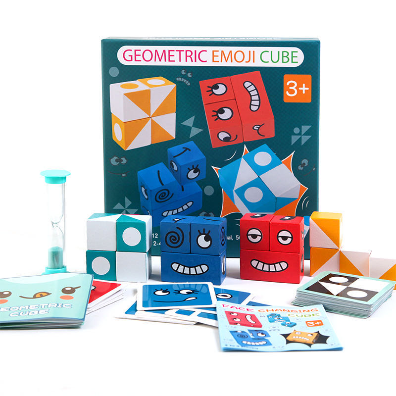 Juego de cubos de emojis geométricos - Juguetes educativos Montessori