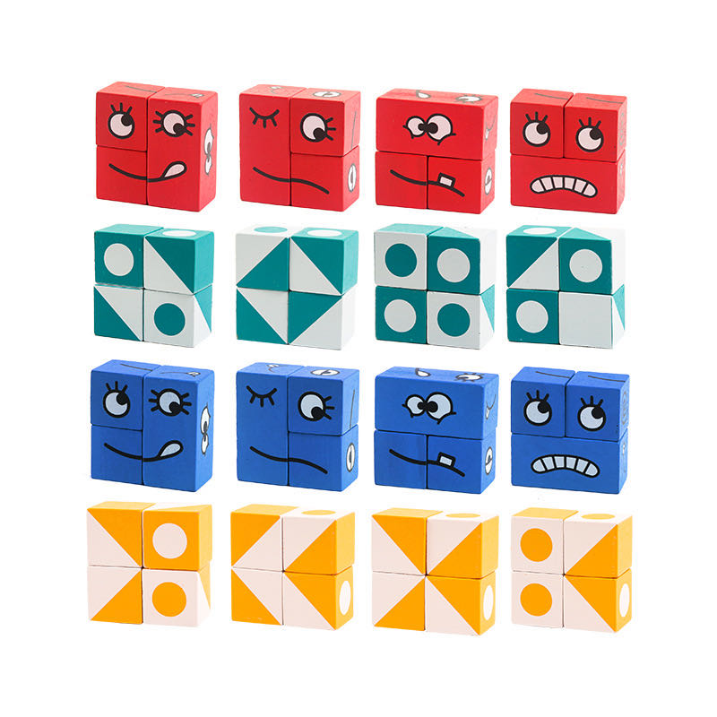 Juego de cubos de emojis geométricos - Juguetes educativos Montessori
