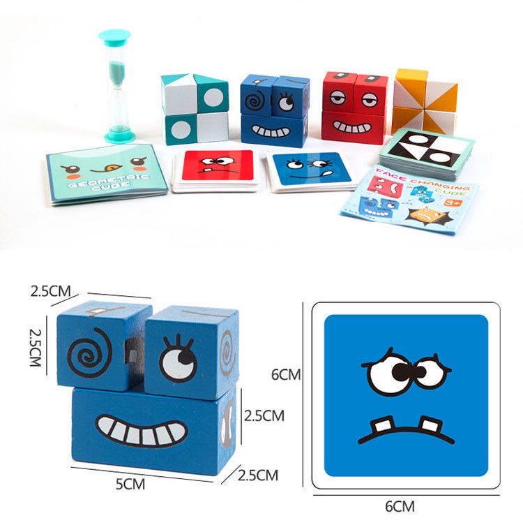 Juego de cubos de emojis geométricos - Juguetes educativos Montessori