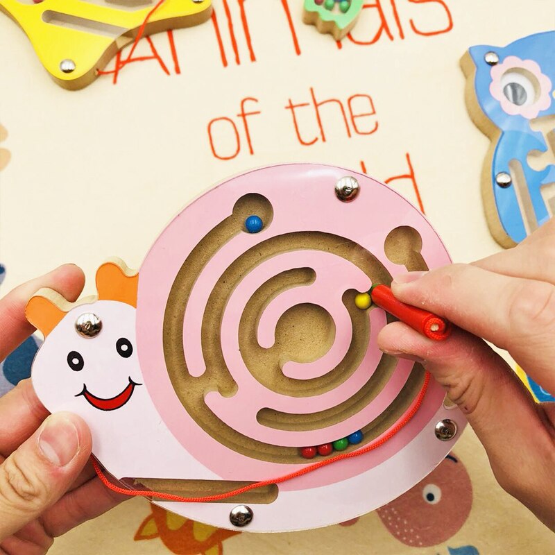 Fidtoy Wooden Magnetic Maze Toy for Toddlers – Montessori STEM Educational Puzzle for Hand-Eye Coordination, Fine Motor Skills, and Early Learning (6-24 Months)