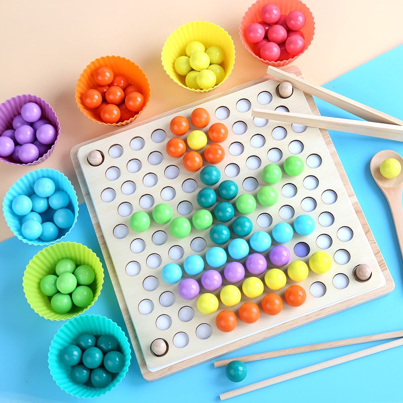 Montessori Wooden Clip Beads Toy – Fine Motor Skills & Hand-Eye Coordination Training Set for Toddlers 3-6 Years