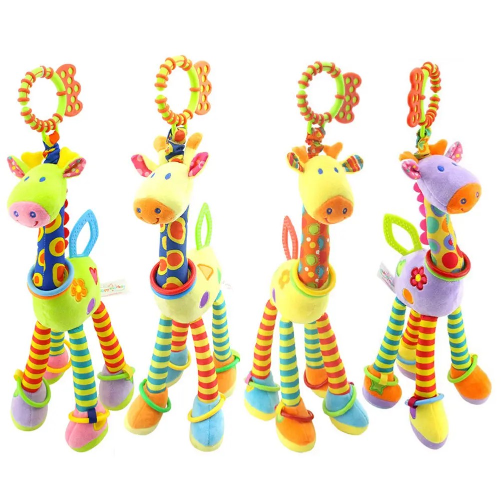 Hochet de dentition en peluche Fidtoy Girafe pour bébés – Hochet sensoriel froissé pour bébé avec anneau de dentition et attache