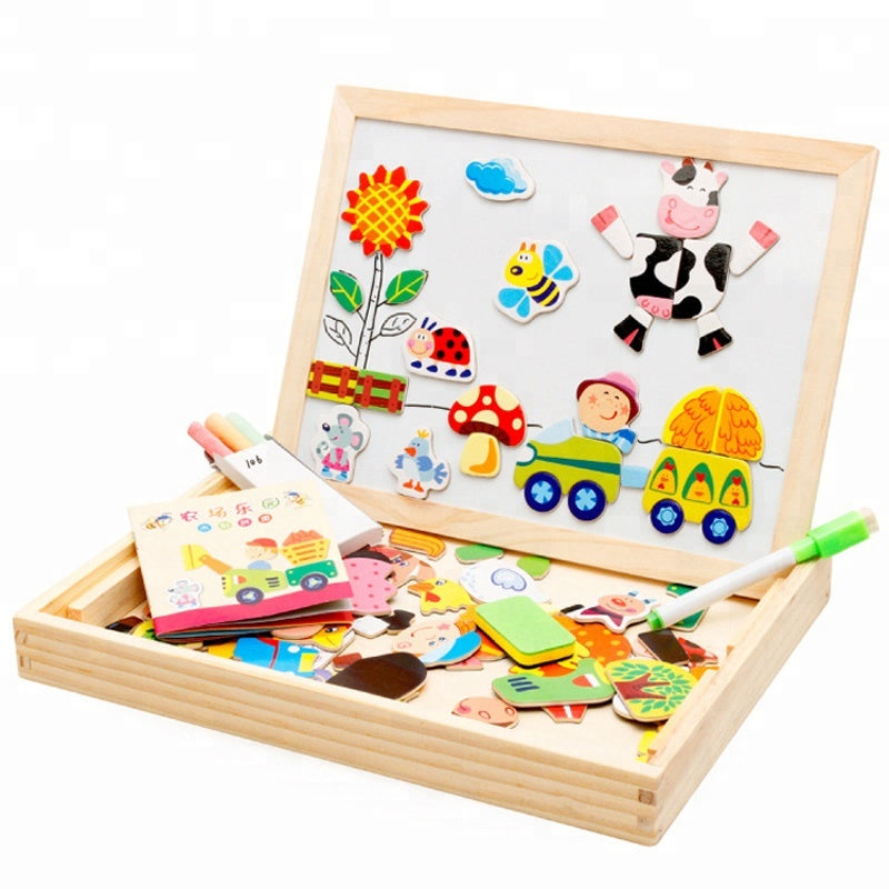 Fidtoy Puzzle magnétique et tableau à dessin double face pour enfants – Jouet d'apprentissage Montessori pour la créativité et la motricité fine