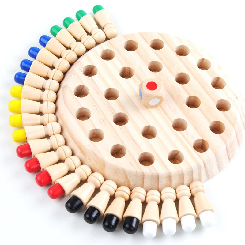 Jeu d'association en bois Fidtoy pour enfants – Jeu de société de reconnaissance des couleurs avec dés et chevilles en bois