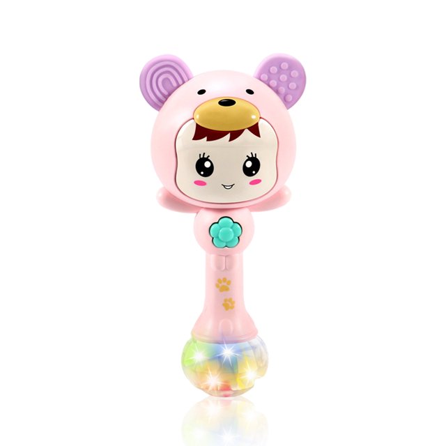 Fidtoy hochet de dentition musical lumineux pour bébé – Hochet sensoriel rose avec lumières, sons, anneau de dentition et jeu d'éveil