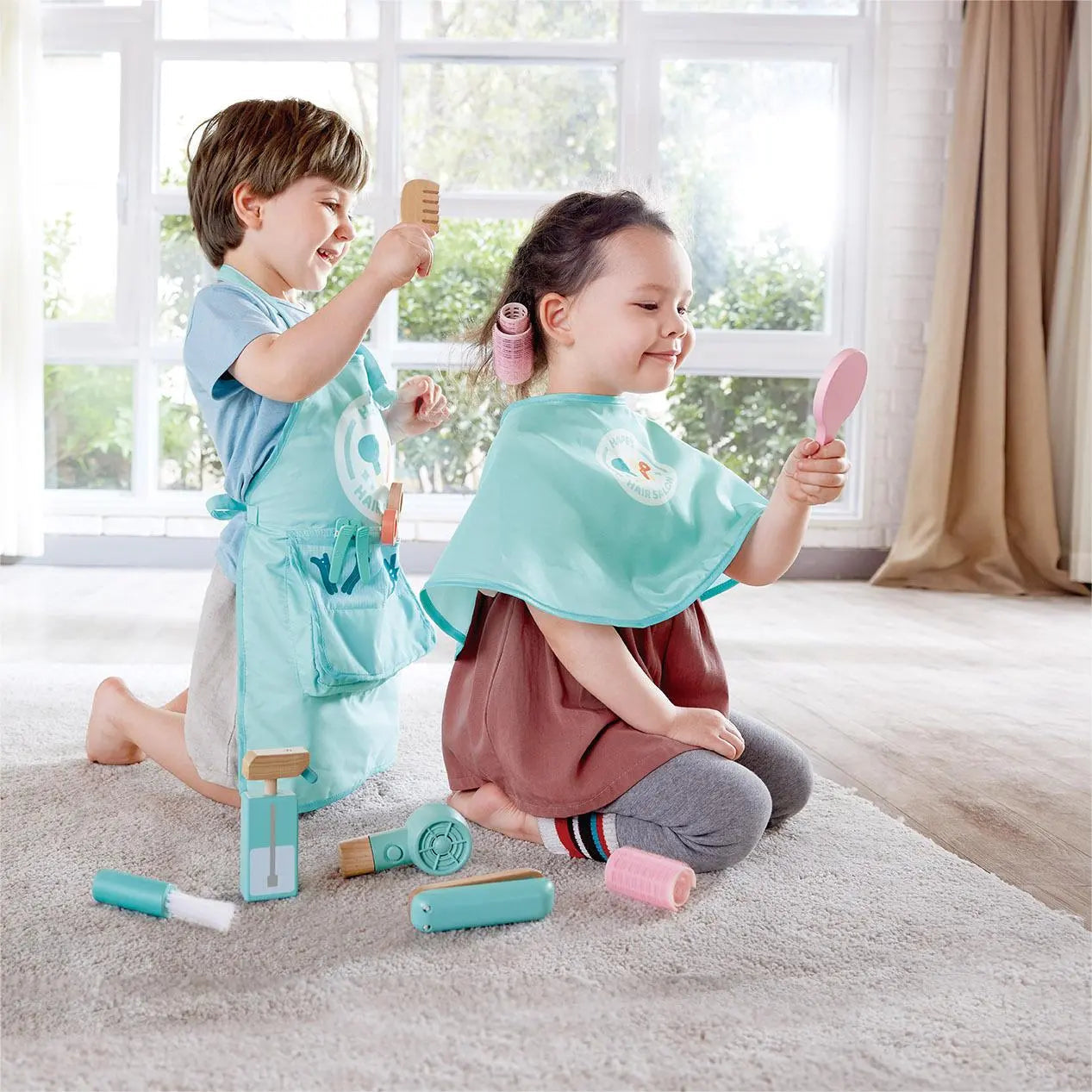 Fidtoy Juego de salón de peluquería de juguete con herramientas para secador de pelo