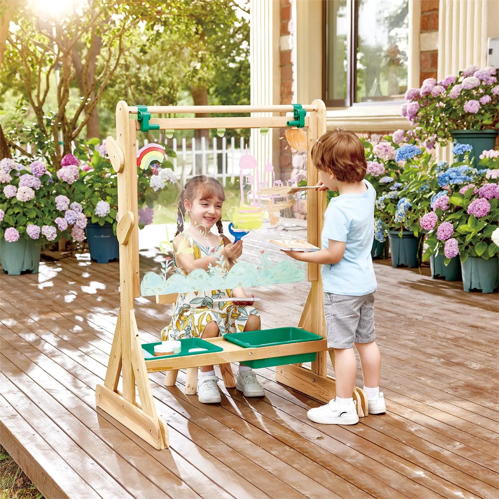 Fidtoy Caballete de Arte de Madera para Exteriores para Niños, Set de Pintura de Doble Cara