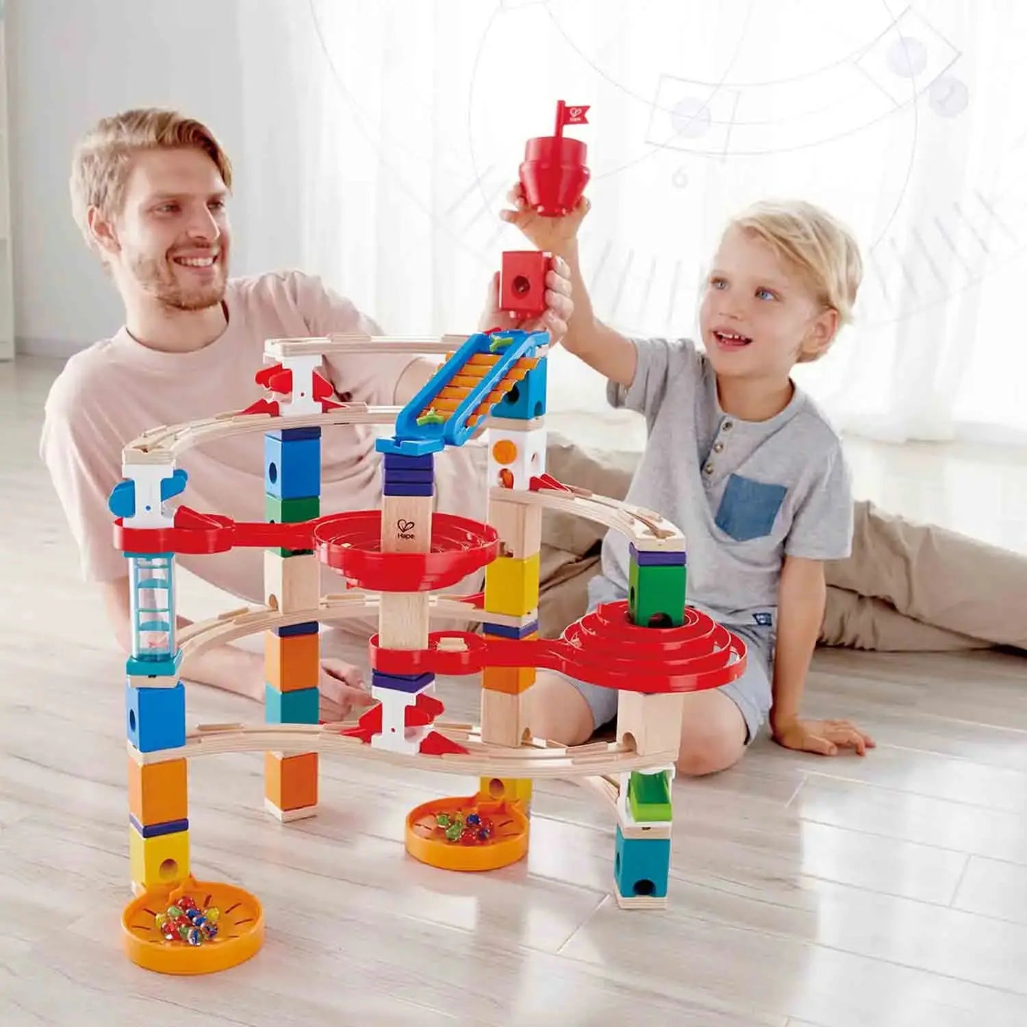 Juego de construcción de canicas de madera Fidtoy, juguete educativo STEM