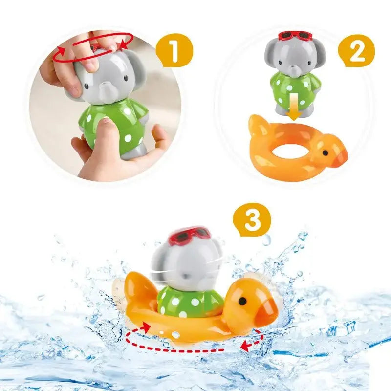 Juguete de baño Fidtoy Spin Splash Elephant con anillo que cambia de color