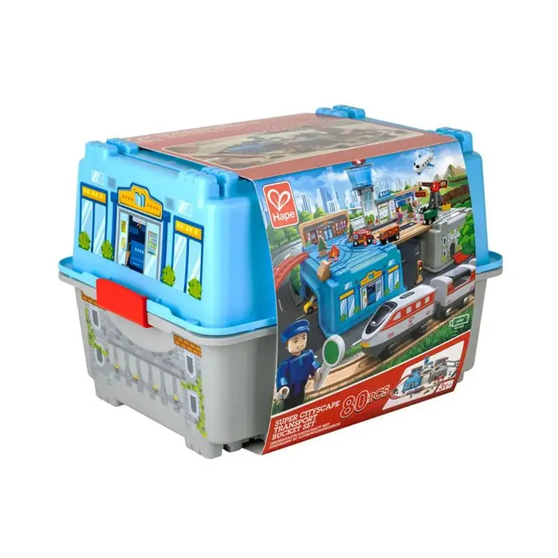 Fidtoy Juego de Tren de Madera para Ciudad, Juguete de Construcción de Ferrocarril de 80 Piezas para Niños
