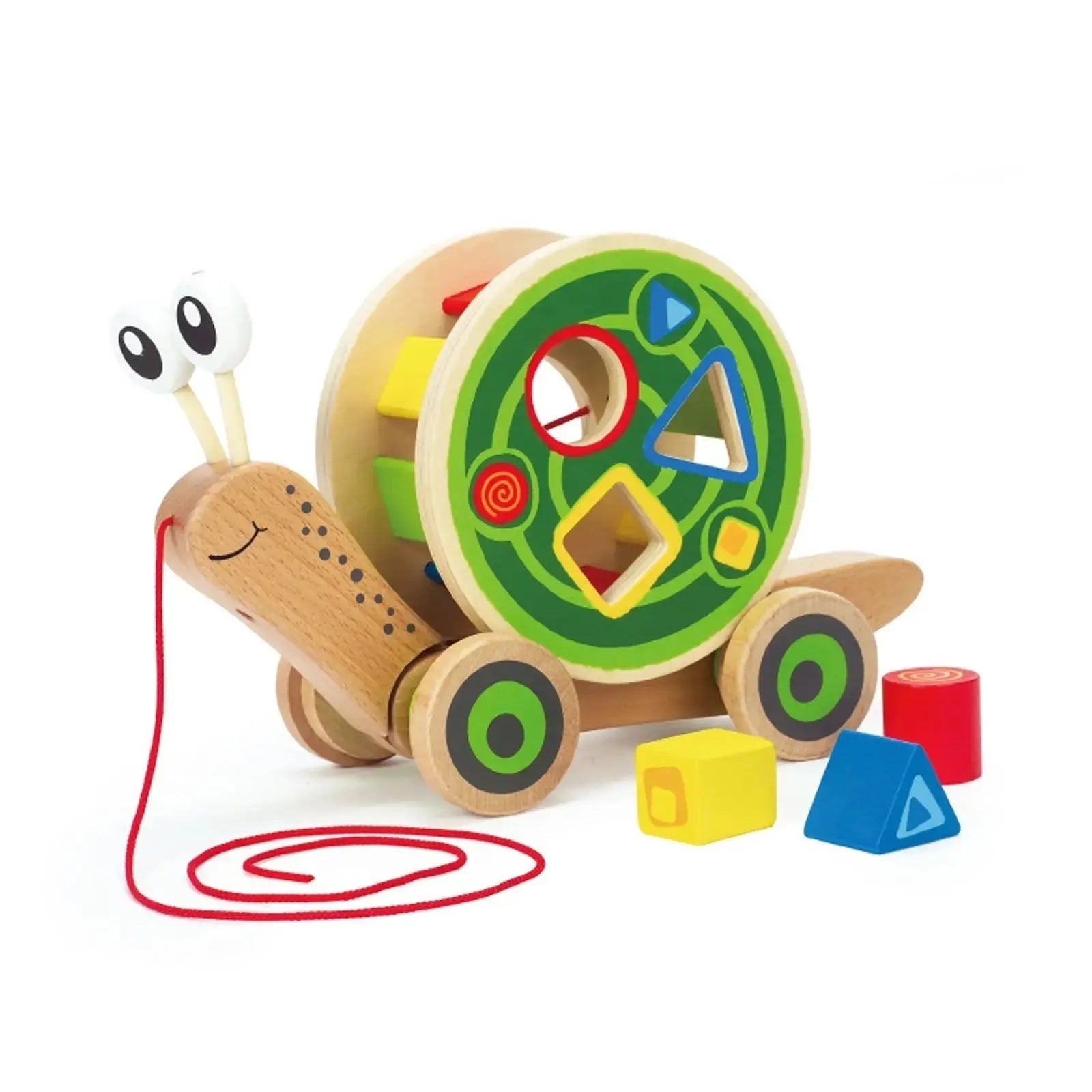 Fidtoy Juguete de arrastre con forma de caracol de madera, clasificador de formas, juguete de aprendizaje para niños pequeños