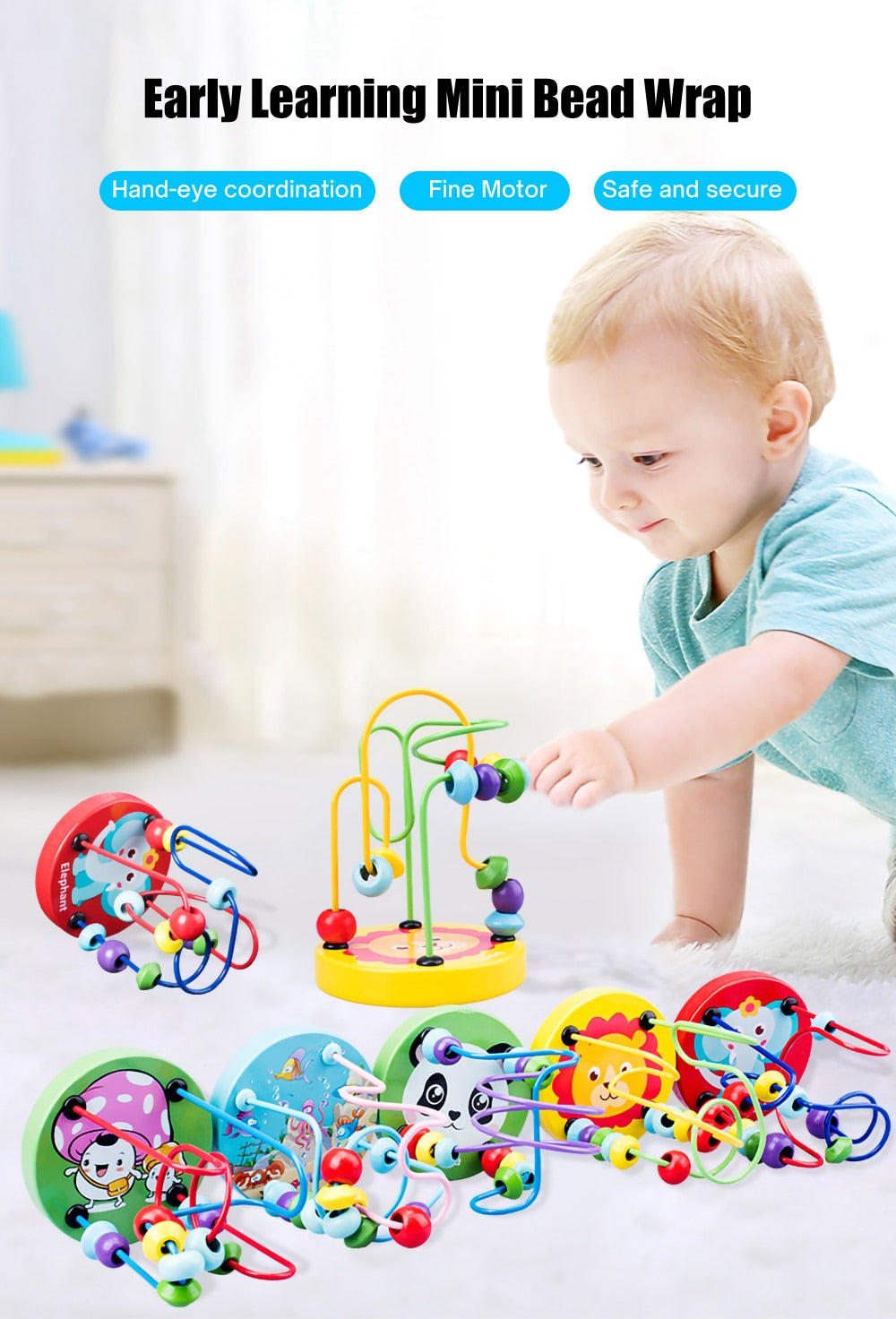 Fidtoy Wooden Stringing Beads Set for Toddlers | Montessori Fine Motor Skills Learning Toy