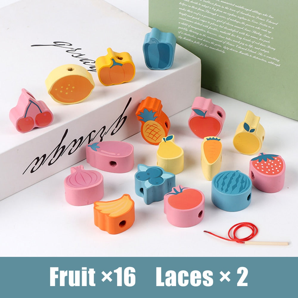 Fidtoy Wooden Stringing Beads Set for Toddlers | Montessori Fine Motor Skills Learning Toy