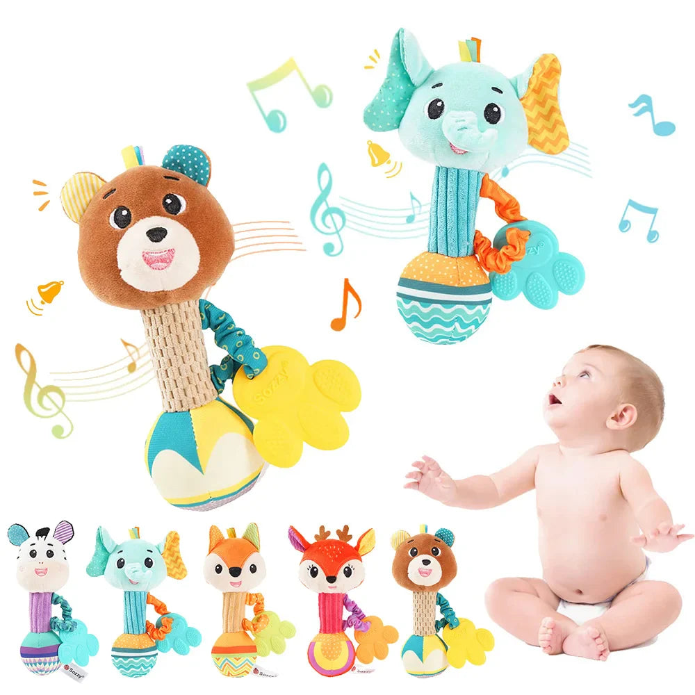Ensemble de jouets hochet en peluche Fidtoy pour nouveau-nés – Hochets sensoriels doux en forme d'animaux pour la préhension, la découverte sonore et le développement précoce des nourrissons