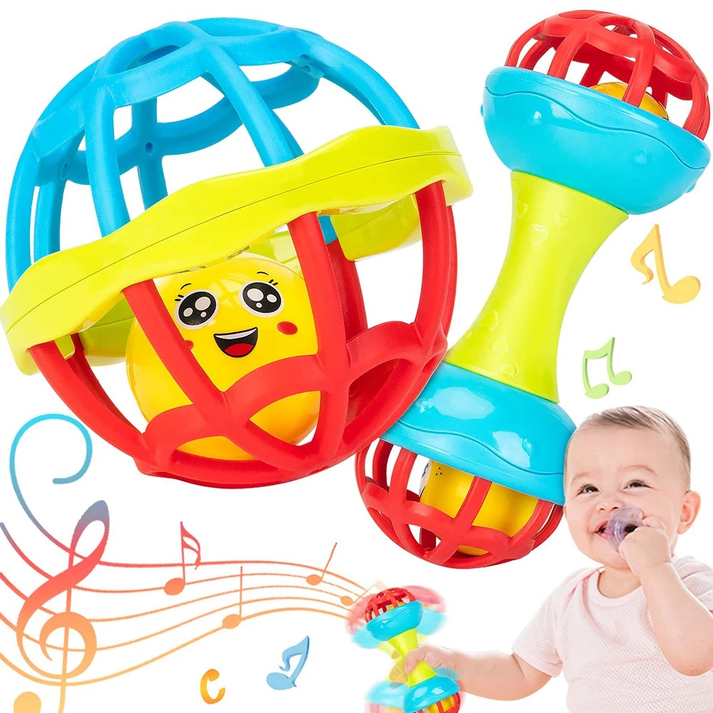 Fidtoy Baby Rattle Ball and Maraca Set Food Grade ABS Sensory Toy