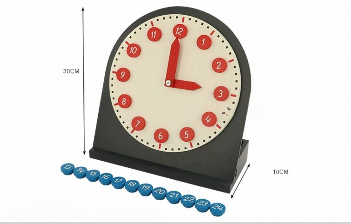 Horloge Montessori avec aiguilles mobiles - Apprendre les concepts de temps (format 12 heures et 24 heures)
