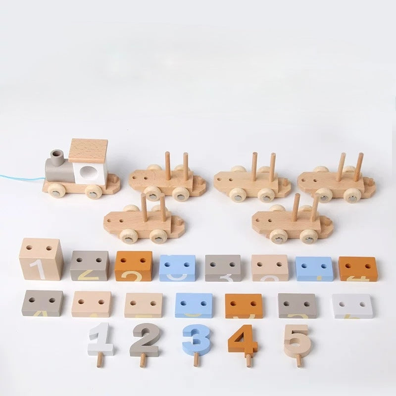 Tren de números de madera – Set Montessori de arrastre para contar para niños pequeños