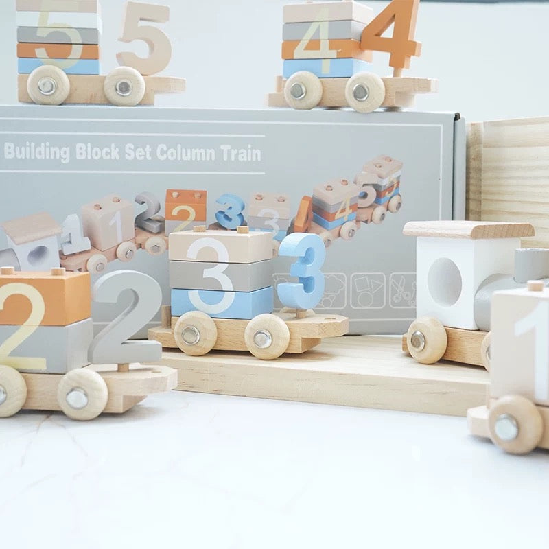 Train de nombres en bois – Jouet à tirer Montessori pour apprendre à compter aux tout-petits