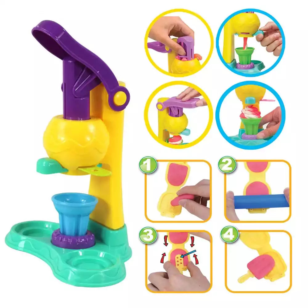 Fidtoy Play Dough Ice Cream and Cake Making Toy Set with Molds for Kids Arts Crafts
