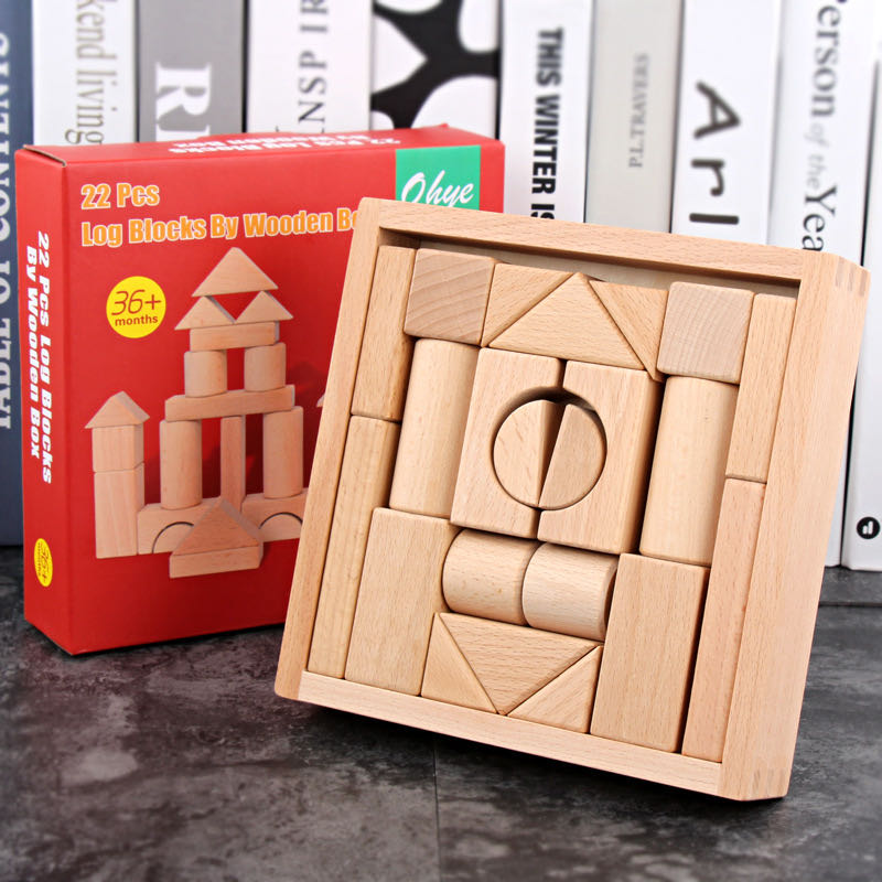Bloques de troncos con caja de madera - Juguetes de madera de extremo abierto
