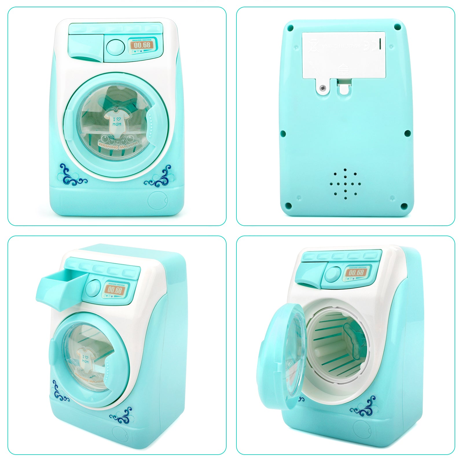 Toy Washing Machine Mini Electric Plastic Washing Machine w/ Realistic Sounds Lights Kids Cleaning Toys Birthday Christmas Gift for Kids
