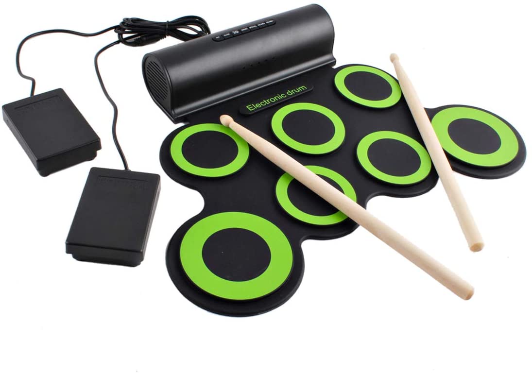 Foldable Electronic Drum Kit Musical Entertainment Play Set with Built-in Speakers, Foot Pedals & Drum Sticks ¨C Great for Kids
