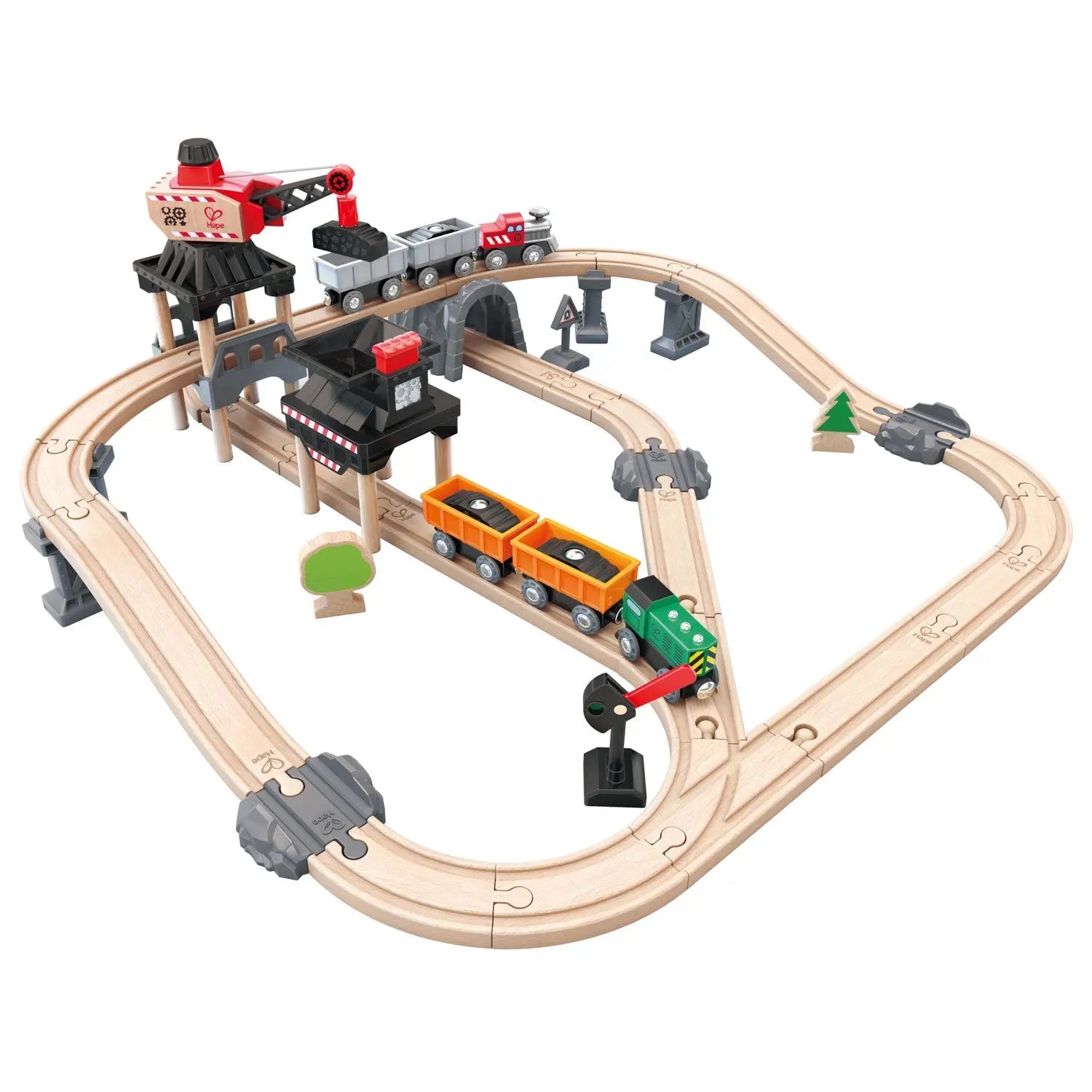 Juego de tren de madera Fidtoy con grúa de carga de ferrocarril para niños