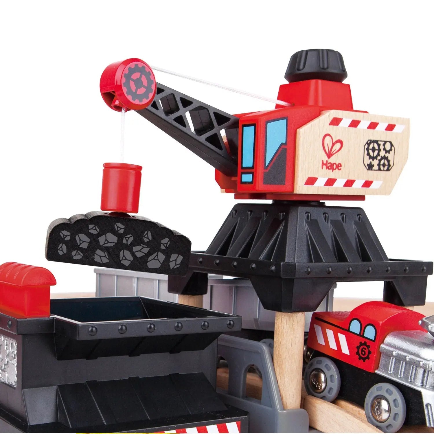 Juego de tren de madera Fidtoy con grúa de carga de ferrocarril para niños