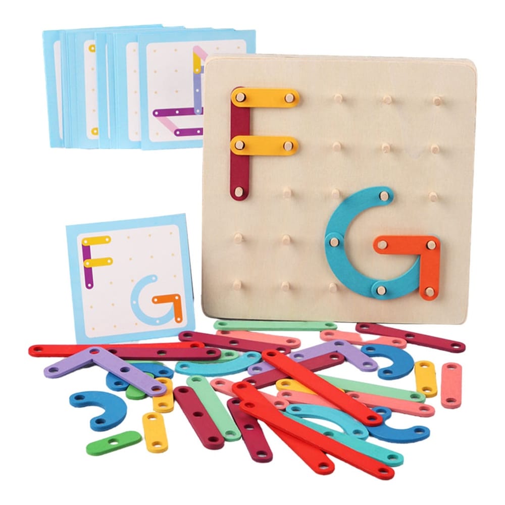 Fidtoy Montessori Nail Board Jigsaw Wooden Puzzle Blocks for Kids Alphabet Number Shape Learning Toy