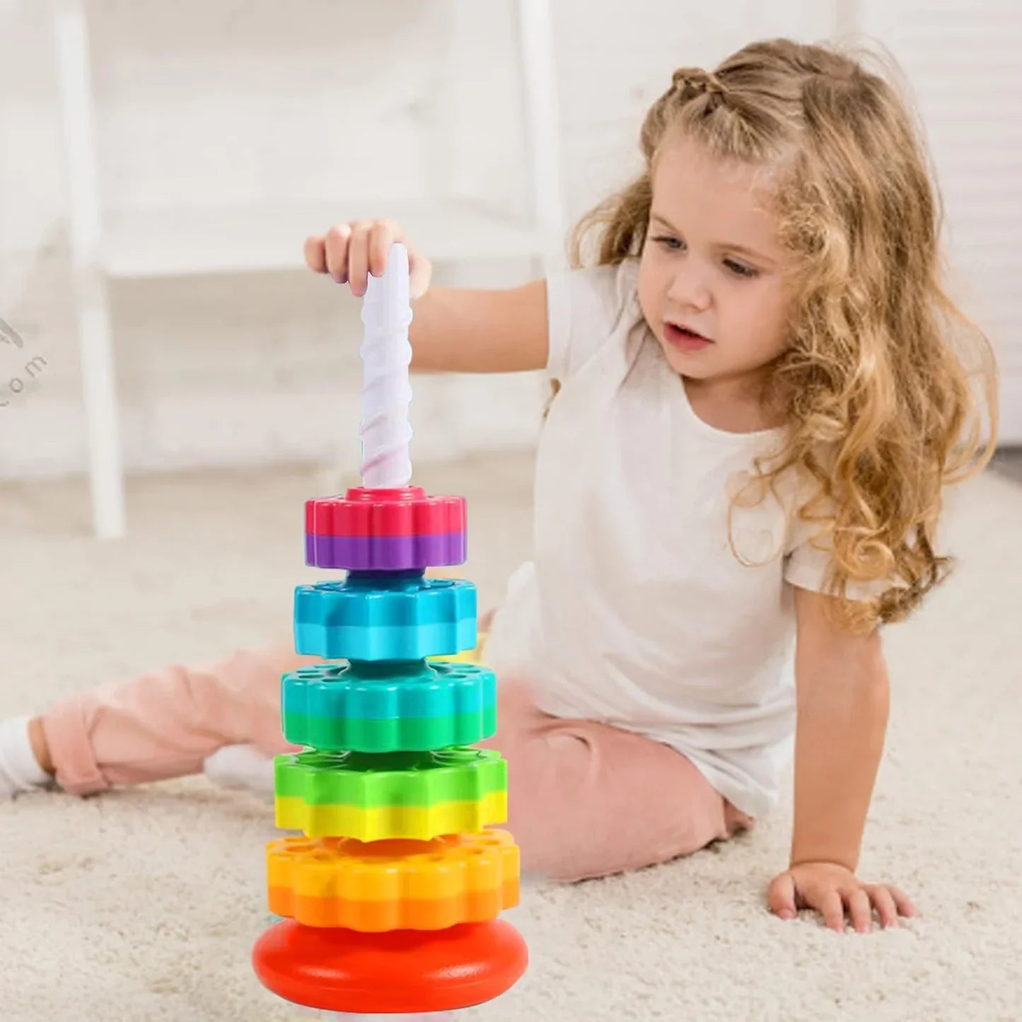 Tour d'empilement et de rotation arc-en-ciel Fidtoy – Jouet d'apprentissage sensoriel pour les tout-petits de 1 an et plus