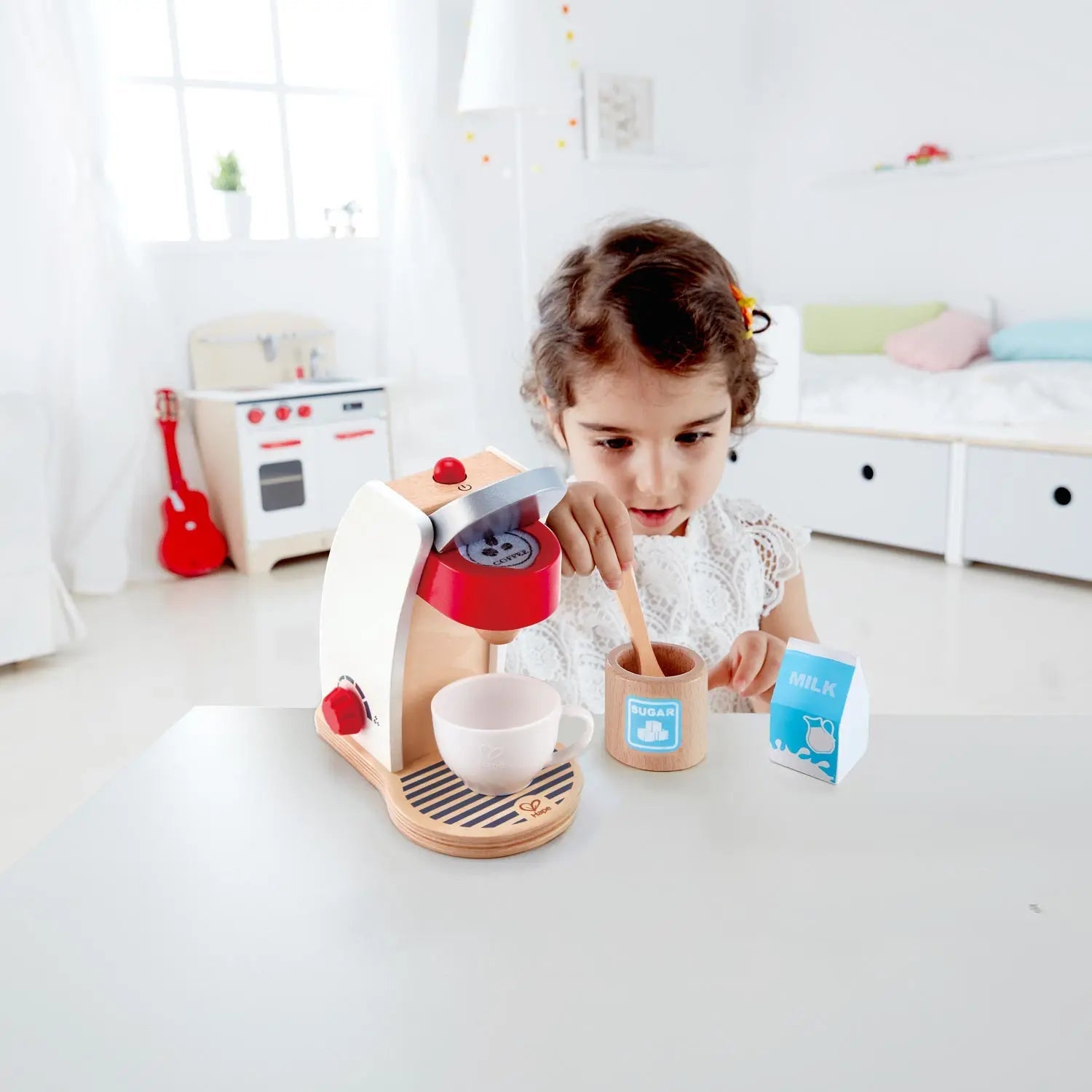 Juego de Cocina de Madera para Niños Fidtoy - Cafetera de Juguete para Juego de Imitación