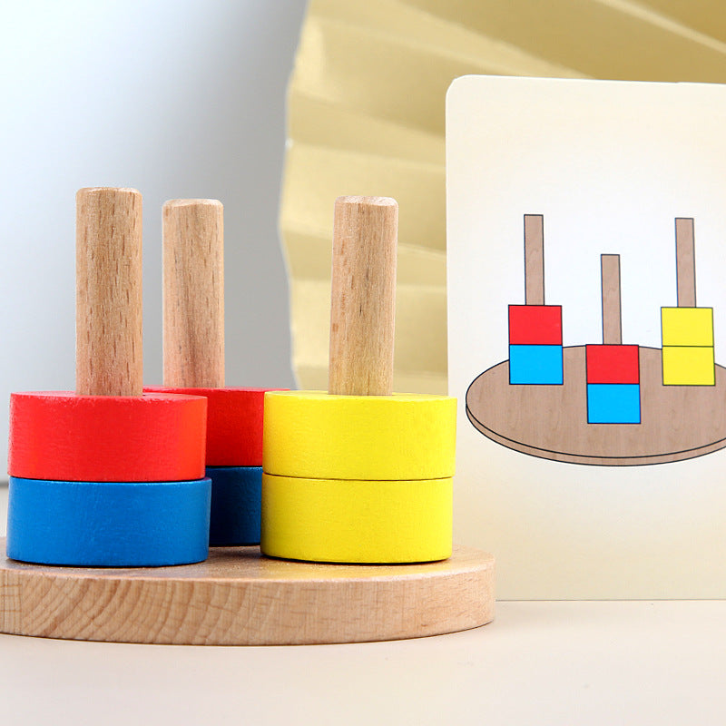 Jouet d'éveil Montessori 2 : Perles à empiler avec cartes flash (Séquence de 3 colonnes)