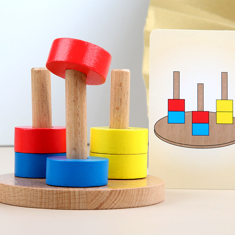 Jouet d'éveil Montessori 2 : Perles à empiler avec cartes flash (Séquence de 3 colonnes)