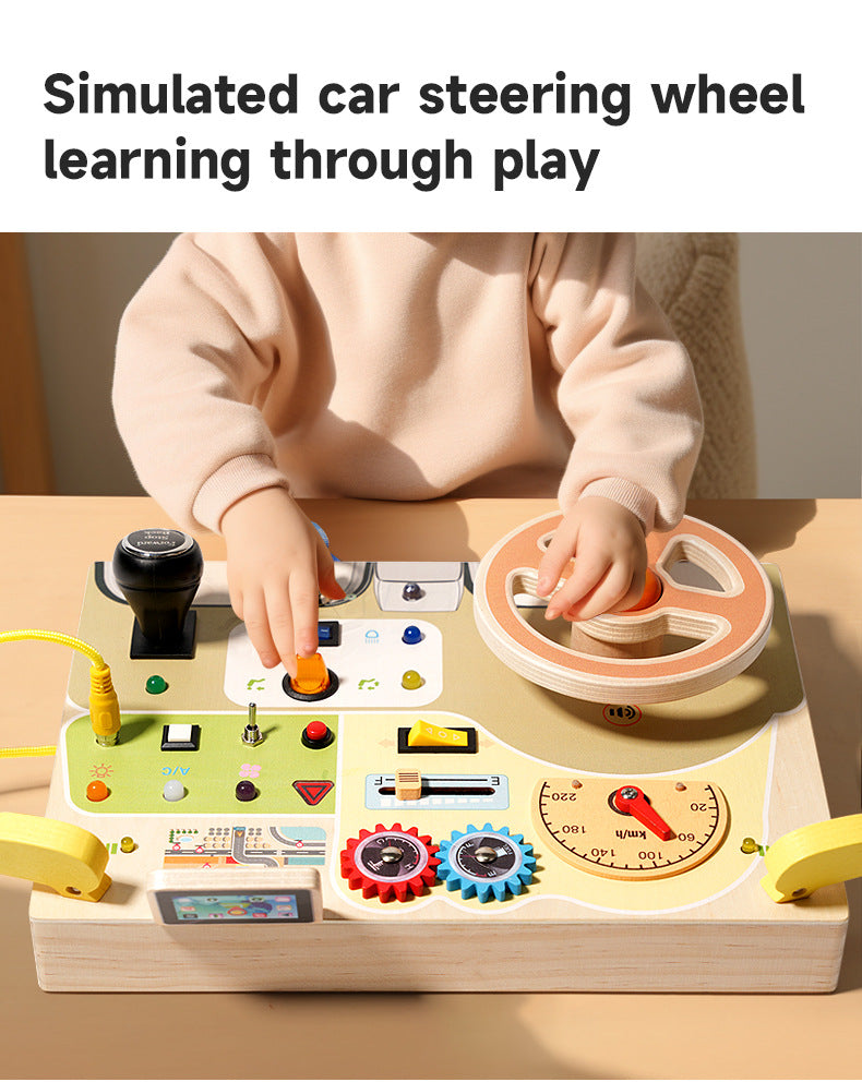 Deluxe Childrens Busy Board LED driving theme light buttons and dials