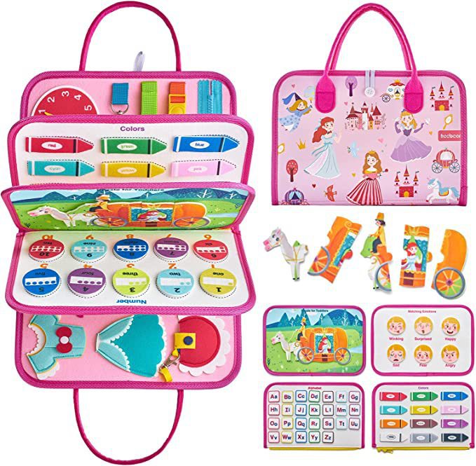 Montessori Felt Busy book Busyboard Toddler Practical Life Skill Activities Princess Theme Learning Toy