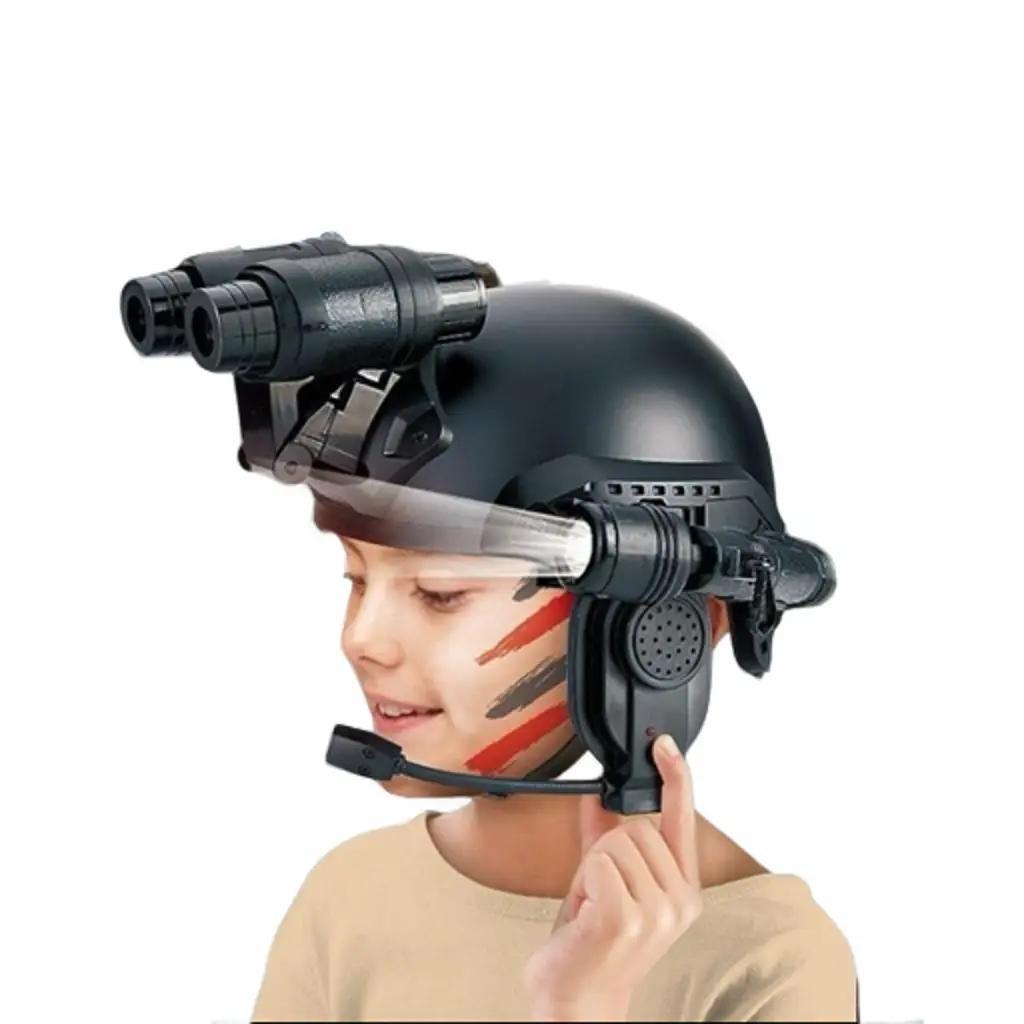 Multifunctional Tactical Helmet Children's Model Outdoor Set with Binoculars, Flashlight, High-Definition Telescope, Infrared and Amplifying Communication Microphone A Perfect Gift Toy for Boys