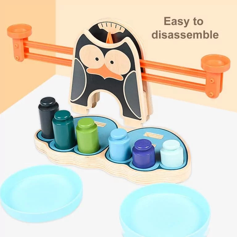 Fidtoy Penguin Wooden Balance Blocks Scale Kit Math Counting Balance Toy for Kids Ages 2-6 with Penguin Scale Game