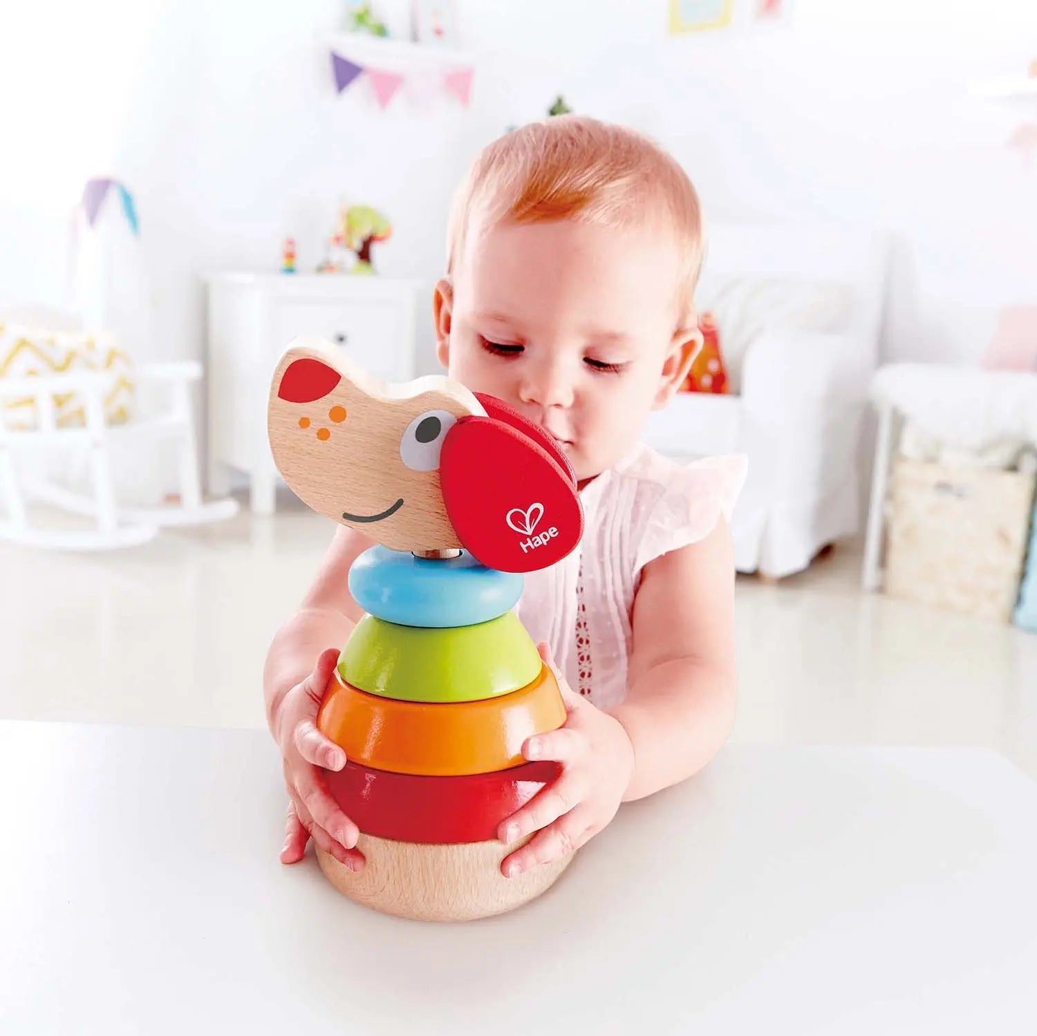 Jouet d'empilement en bois Fidtoy chiot avec son pour les tout-petits