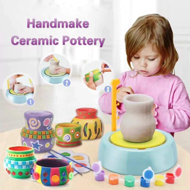 Fidtoy Electric Pottery Wheel Kit for Kids with Clay and Paints Ceramic Machine Craft Art Toy Set