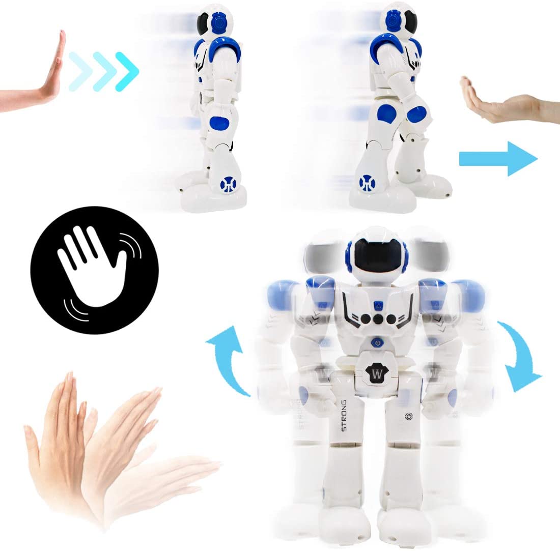 Robot Jouet Télécommandé Programmable Intelligent Interactif avec Capteur de Geste, Kit Robotique Dansant Marchant, Robot Intelligent LED, Cadeau pour Enfants