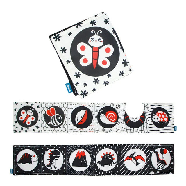 Livre en tissu à contraste élevé Fidtoy pour bébés – Set de jouets Montessori noir et blanc sensoriels pour le temps sur le ventre de 0 à 6 mois