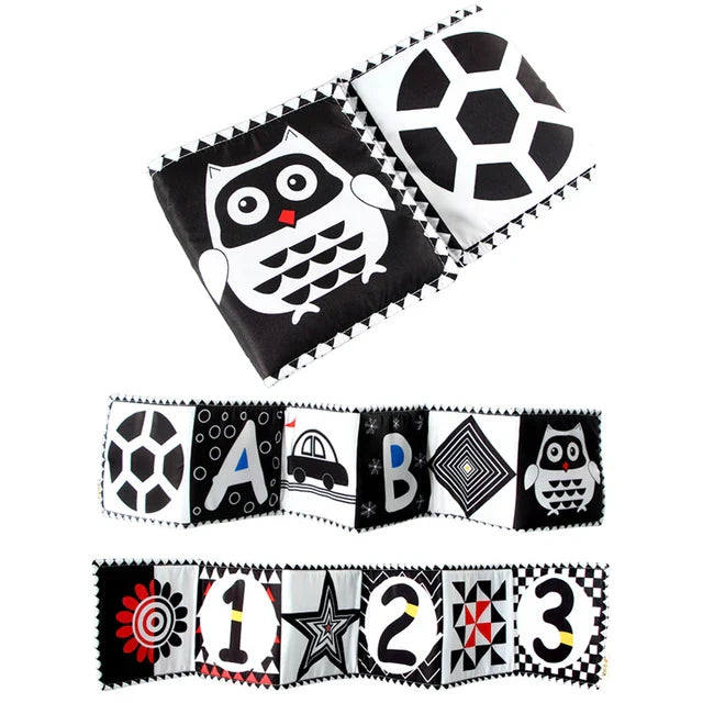 Livre en tissu à contraste élevé Fidtoy pour bébés – Set de jouets Montessori noir et blanc sensoriels pour le temps sur le ventre de 0 à 6 mois
