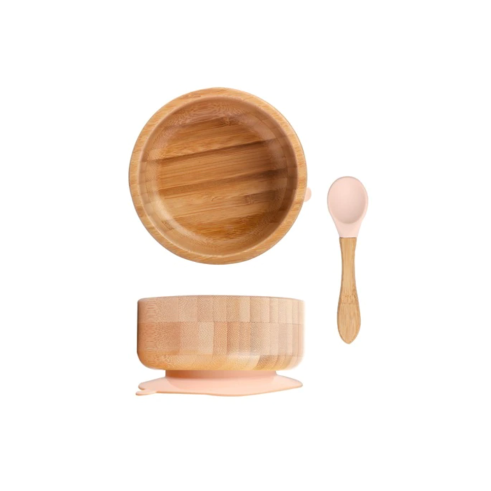 Fidtoy Bamboo Suction Bowl and Spoon Set – Baby Feeding Bowl for BLW Toddlers