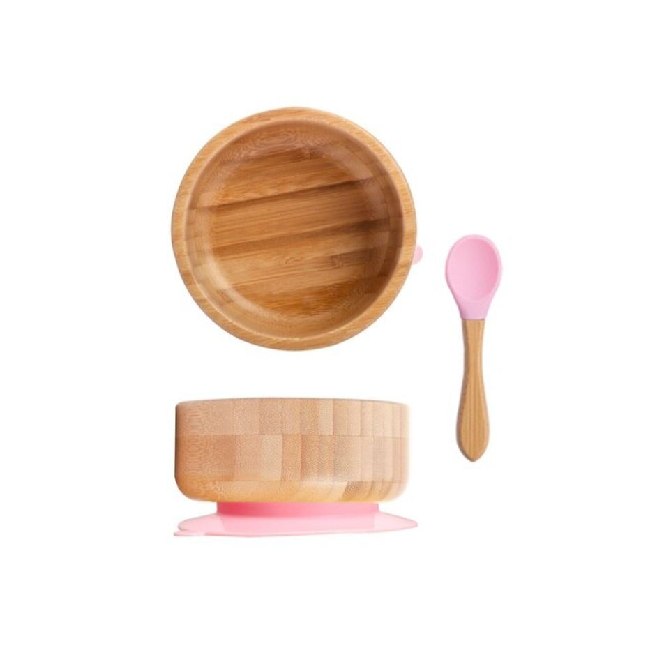 Fidtoy Bamboo Suction Bowl and Spoon Set – Baby Feeding Bowl for BLW Toddlers